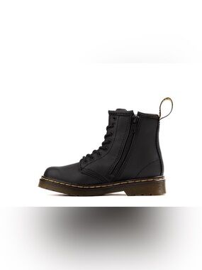 Dr Martens Kids 1460 Black Leather Combat Boots Size 12 Side Zip+Elastic Laces